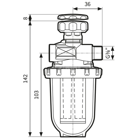 Filtr olejowy AFRISO Z500Sidwururowy fi 3/8''/3/8'' GW x GZ, z wkładem plastikowym, maks. przepływ 200 l/h