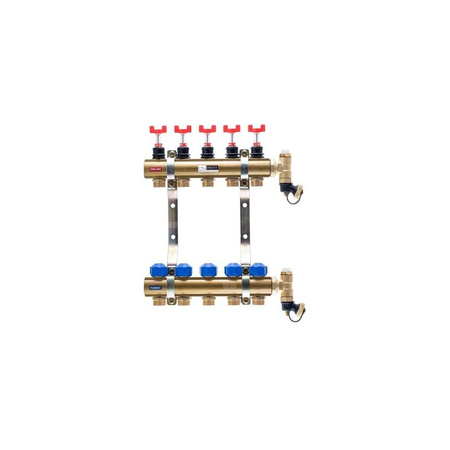 Rozdzielacz do ogrzewania podłogowego QIK BASIC II 12-obieg. mosiądz gw 1'' x gz 3/4'' + przepływomierz