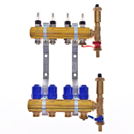 Rozdzielacz do ogrzewania podłogowego QIK Optimo MAGNET STD III - RMSZT-1-50-M 12-obieg. mosiądz GW 1'' x GZ 3/4'' + przepływomierz