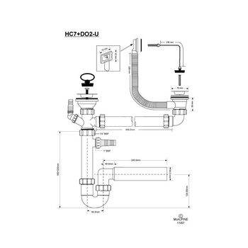 Syfon zlewozmywakowy rurowy podwójny 11/2"X50mm z podłączeniem pralki i zmywarki, przelew