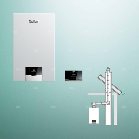 Pakiet - Kocioł gazowy dwufunkcyjny VAILLANT ecoTEC plus VCI 32CS/1-5 kondensacyjny wiszący 3.9-27.0 kW + Regulator sensoCOMFORT 720 + Zestaw powietrzno-spalinowy szachtowy 