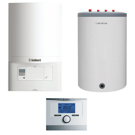 Pakiet - Kocioł gazowy jednofunkcyjny VAILLANT ecoTEC pro VC 146/5-3 kondensacyjny wiszący 5.9-15.3 kW + Czujnik c.w.u. + Regulator calorMATIC 350 + Zasobnik c.w.u Lindo 120L