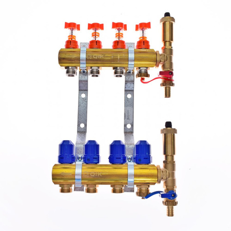 Rozdzielacz do ogrzewania podłogowego QIK Optimo STANDARD III - RMSZT-1-50 12-obieg. mosiądz GW 1'' x GZ 3/4'' + przepływomierz