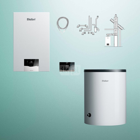 Pakiet - Kocioł gazowy jednofunkcyjny VAILLANT ecoTEC plus VC 25CS/1-5 kondensacyjny wiszący 2.8-26.4 kW + Regulator sensoCOMFORT 720f + Zestaw powietrzno-spalinowy szachtowy + Zasobnik c.w.u VIH R 120/6 B