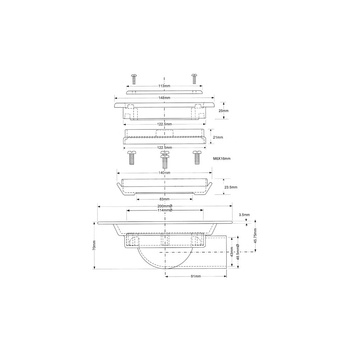 Wpust podłogowy wykonany z ABS z odpływem 50mm, czyszczony od góry z kratką ze stali nierdzewnej150x150mm